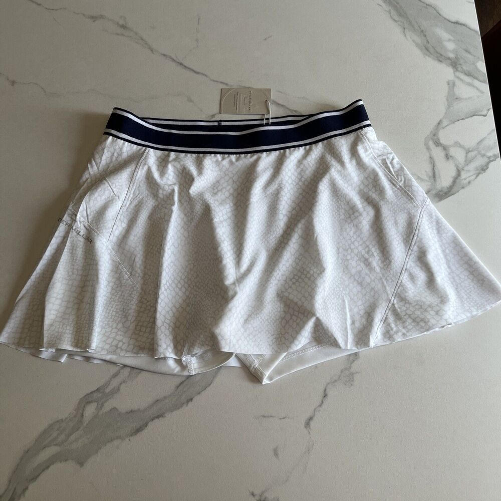 Peter Millar Golf Skort Women White Print Size Large Blue Striped Band MSRP $100